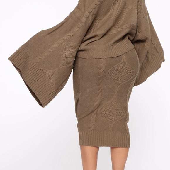 Olive green Knit Sweater top Dolman cropand midi Skirt Set small - Picture 5 of 9